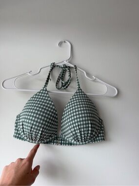 Shade & Shore Green Gingham Halter Bikini Top